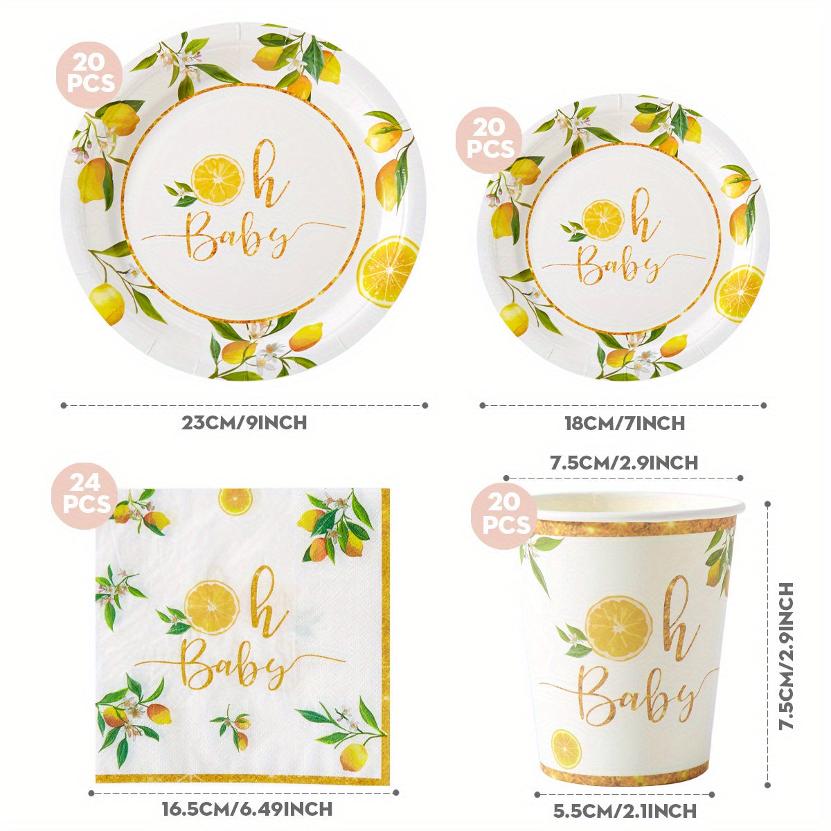 84-teiliges Pappgeschirr-Set im Zitronen