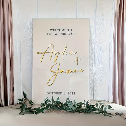 Acryl-Willkommensschild mit eleganter goldener Schrift – personalisierbar