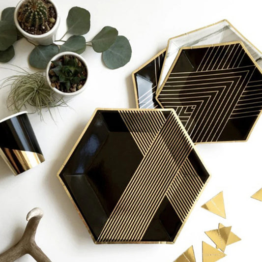 Black Series Gold Einweggeschirr Party