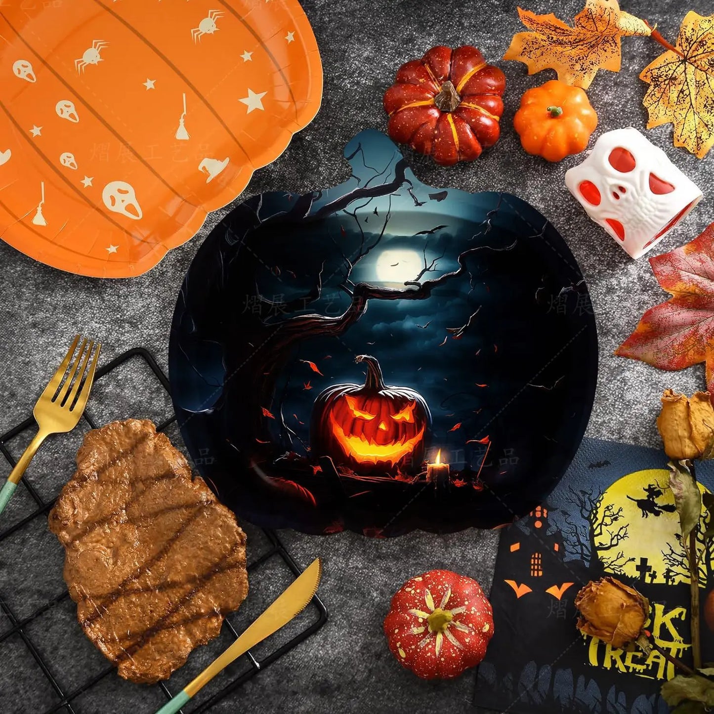 10–100x Halloween-Kürbis-Pappteller
