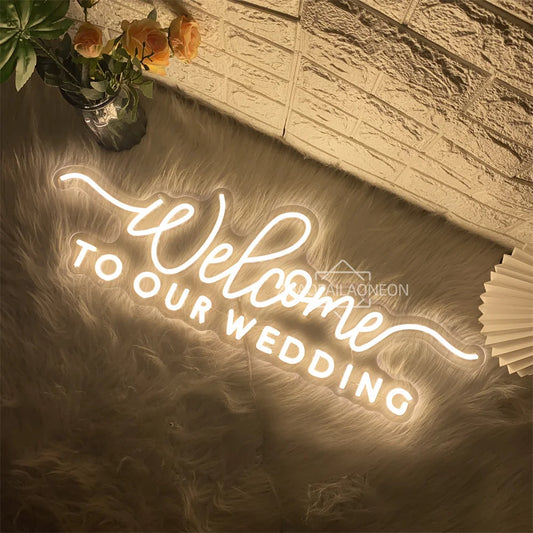 LED Neon „Welcome to our wedding"-Schild