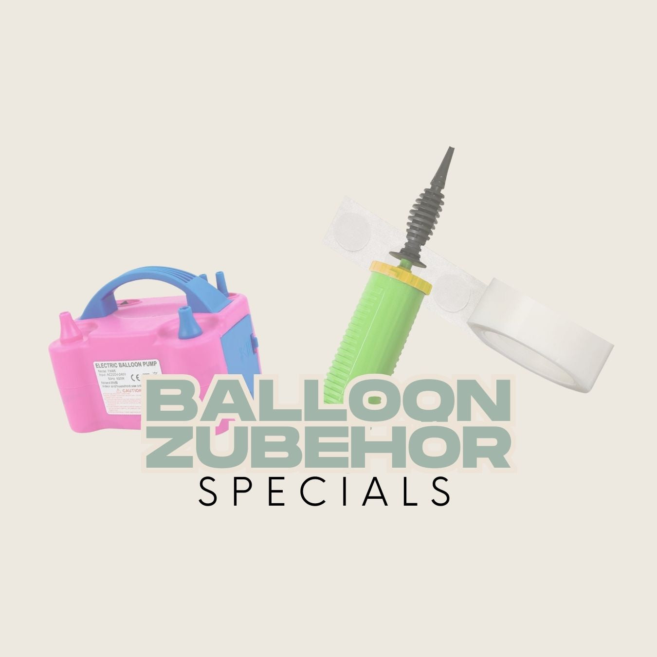 Hochwertiges Ballonzubehör für professionelle und private Dekoration – Ballonpumpen, Bänder, Clips, Klebepunkte, Ballonstäbe und weiteres Partyzubehör.