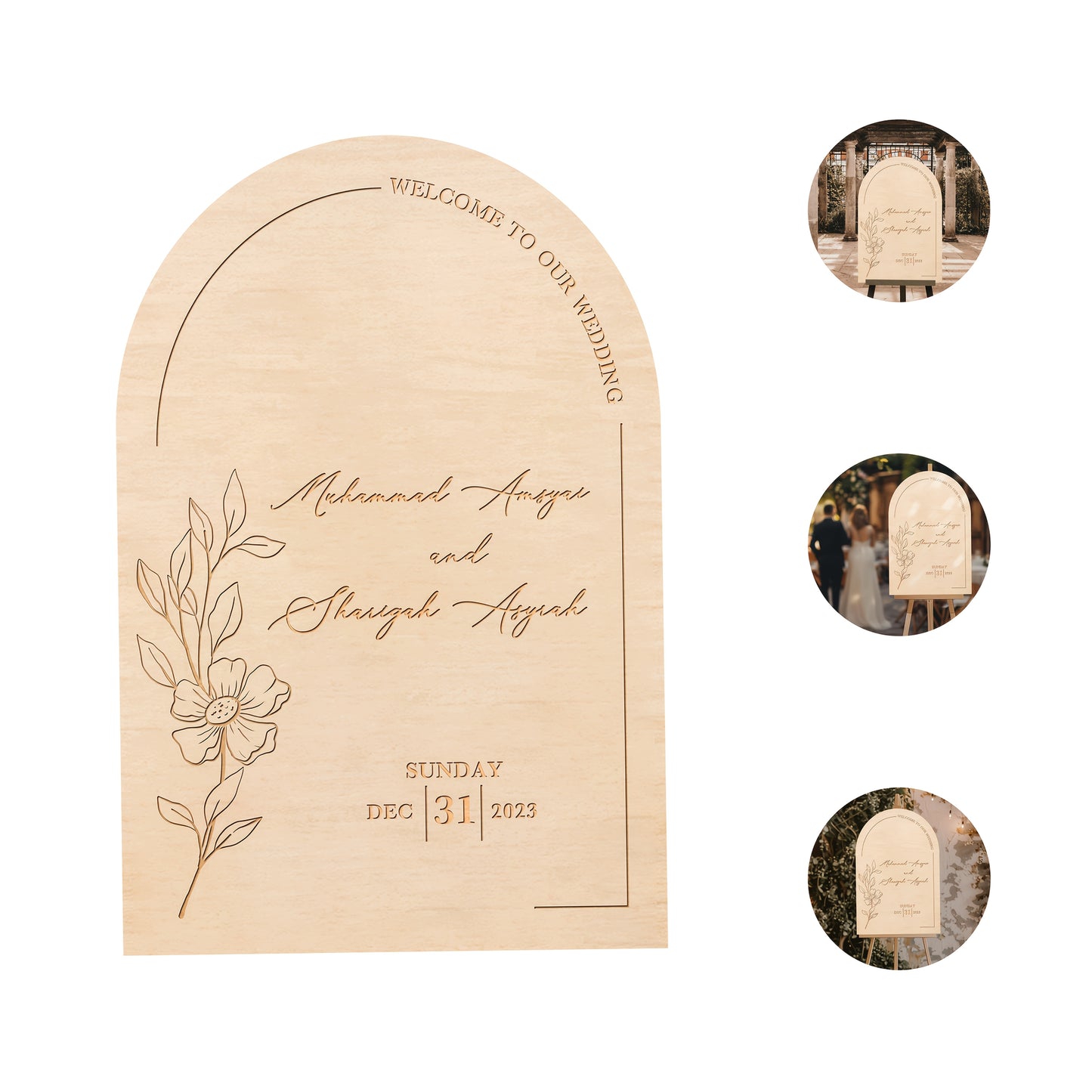 Personalisierbares Holzschild – mit Namen & Datum, perfekt als Willkommensschild für Hochzeiten & Dekoration.