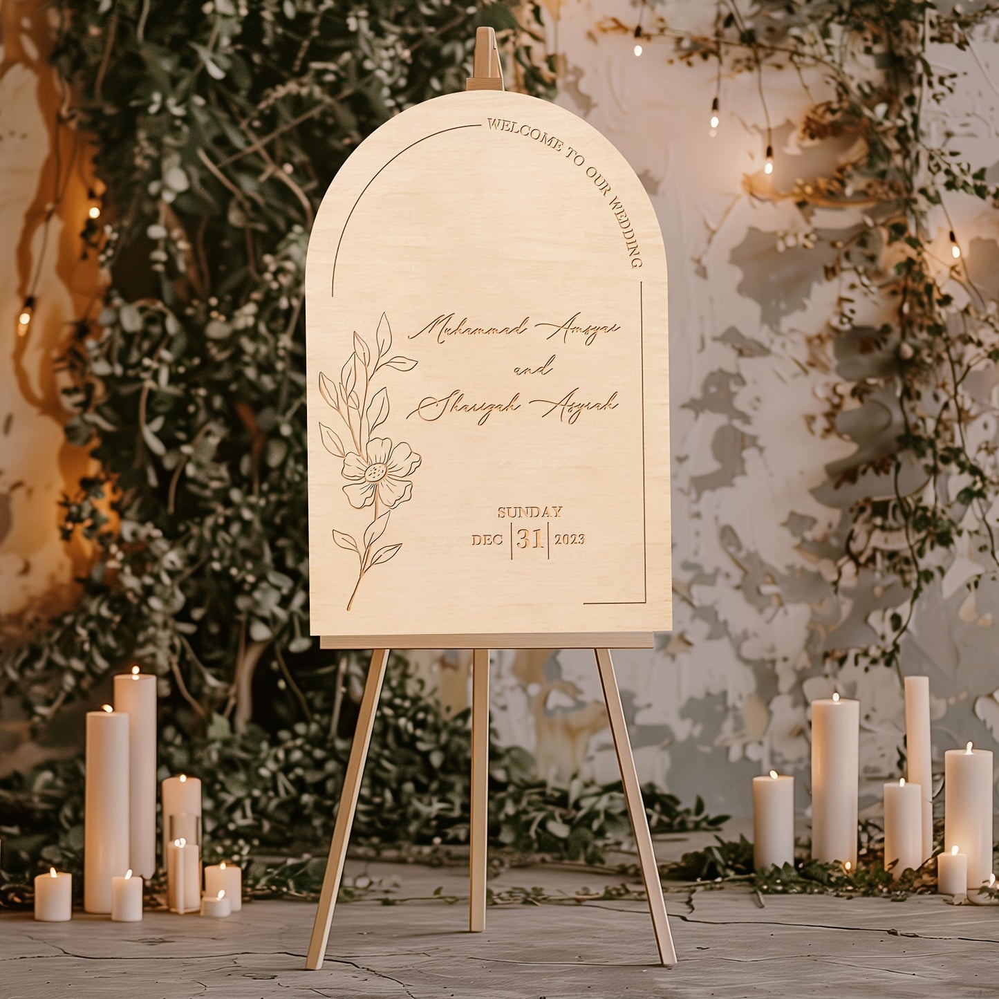 Personalisierbares Holzschild – mit Namen & Datum, perfekt als Willkommensschild für Hochzeiten & Dekoration.