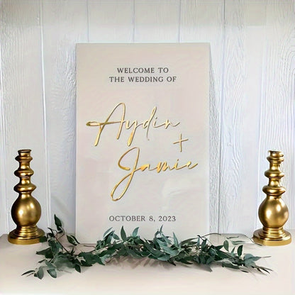 Acryl-Willkommensschild mit eleganter goldener Schrift – personalisierbar