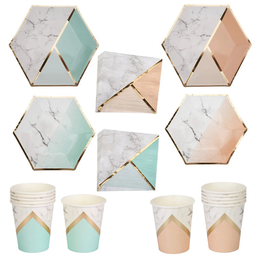 Marmor Sechseck Pappgeschirr