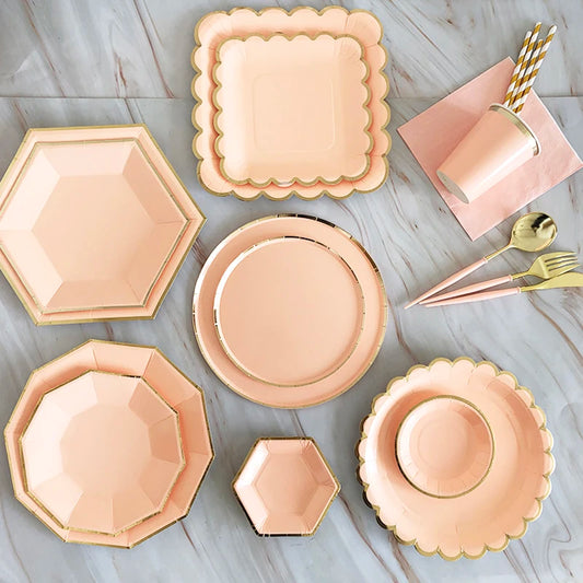 Orange Gold Party Pappgeschirr