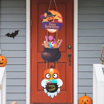 Halloween Kürbis-Holz Deko zum Aufhängen – Tür- & Wandanhänger