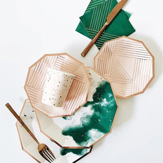 Grünes Aquarell Goldfolie Party Pappgeschirr