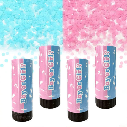 4er-Set Gender Reveal Konfetti-Popper – mit rosa & blauem Papierkonfetti