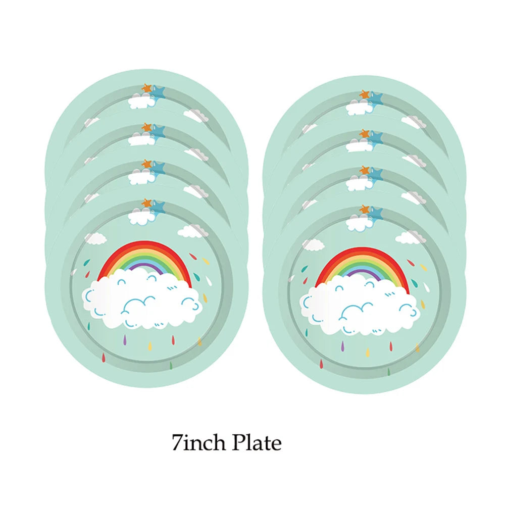 8/40 Stück Regenbogen-Wolken- Pappgeschirr