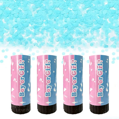 4er-Set Gender Reveal Konfetti-Popper – mit rosa & blauem Papierkonfetti
