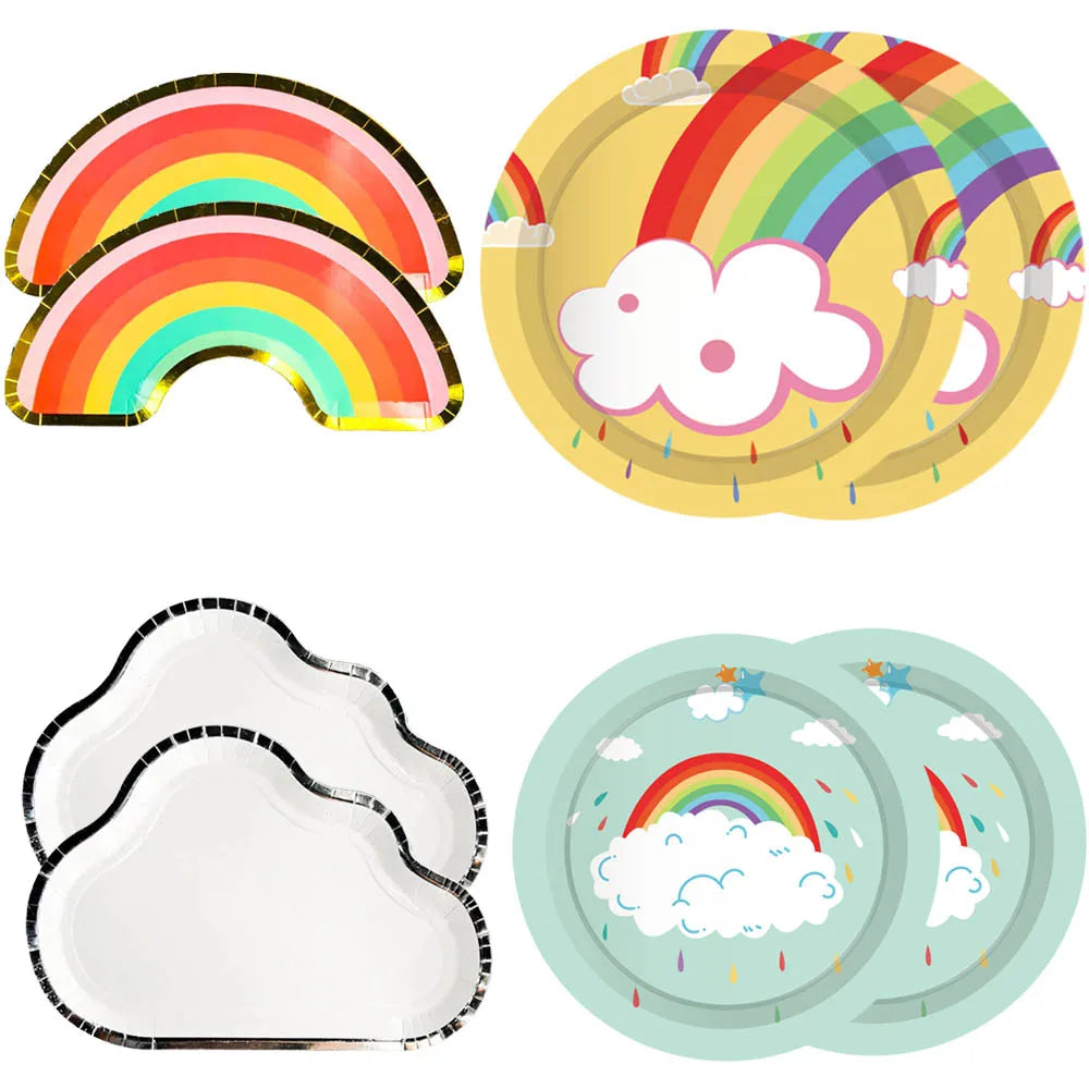 8/40 Stück Regenbogen-Wolken- Pappgeschirr