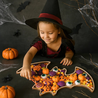 Halloween-Holztablett, Partyteller, Fledermausförmige Palette für Halloween-Dekoration