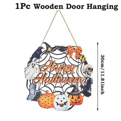 Halloween Kürbis-Holz Deko zum Aufhängen – Tür- & Wandanhänger