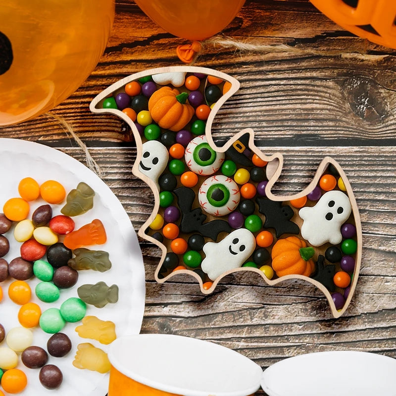 Halloween-Holztablett, Partyteller, Fledermausförmige Palette für Halloween-Dekoration