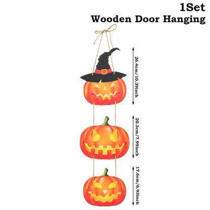 Halloween Kürbis-Holz Deko zum Aufhängen – Tür- & Wandanhänger