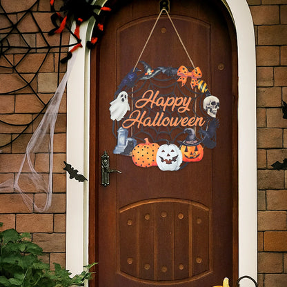 Halloween Kürbis-Holz Deko zum Aufhängen – Tür- & Wandanhänger