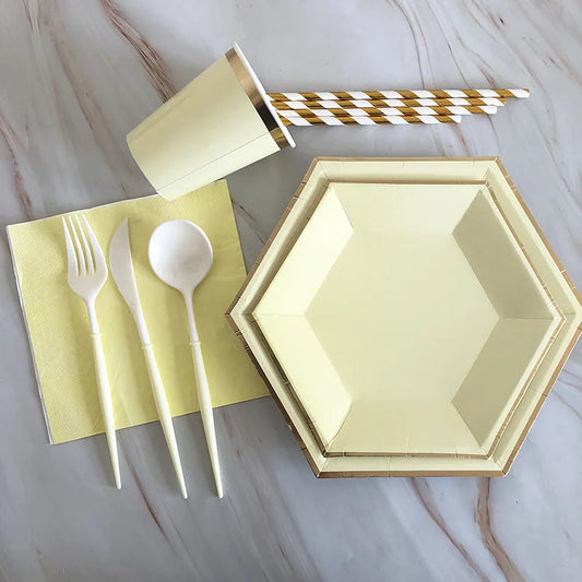 Gold Set Gelb Party Pappgeschirr