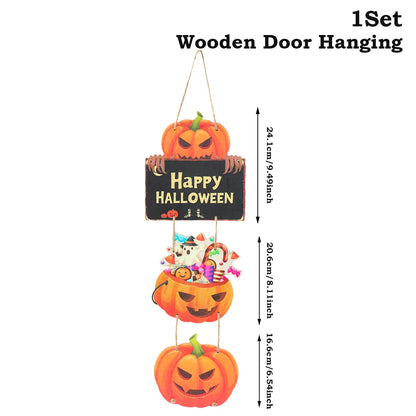 Halloween Kürbis-Holz Deko zum Aufhängen – Tür- & Wandanhänger