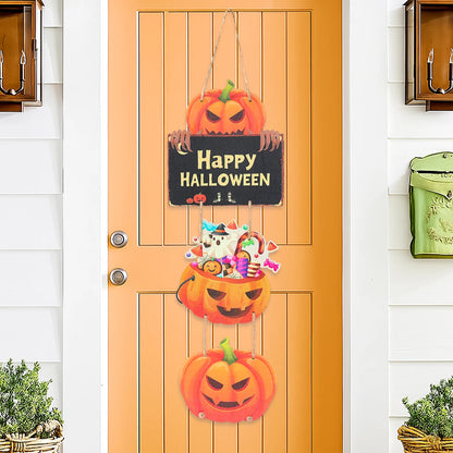 Halloween Kürbis-Holz Deko zum Aufhängen – Tür- & Wandanhänger