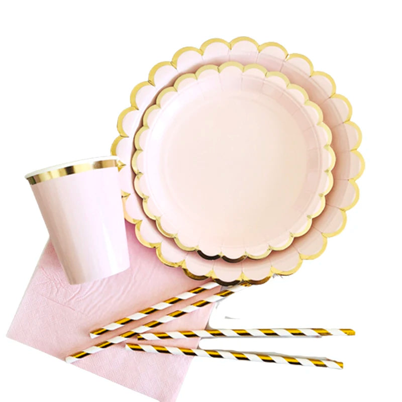 Gold Einweggeschirr Set Rosa