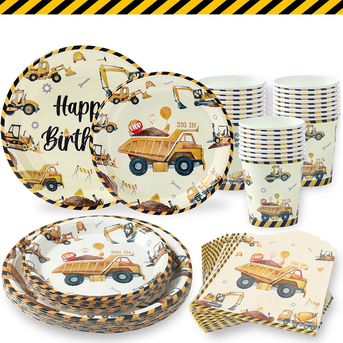 Baustellen Bagger Pappgeschirr