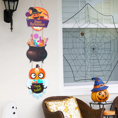 Halloween Kürbis-Holz Deko zum Aufhängen – Tür- & Wandanhänger