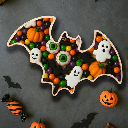 Halloween-Holztablett, Partyteller, Fledermausförmige Palette für Halloween-Dekoration