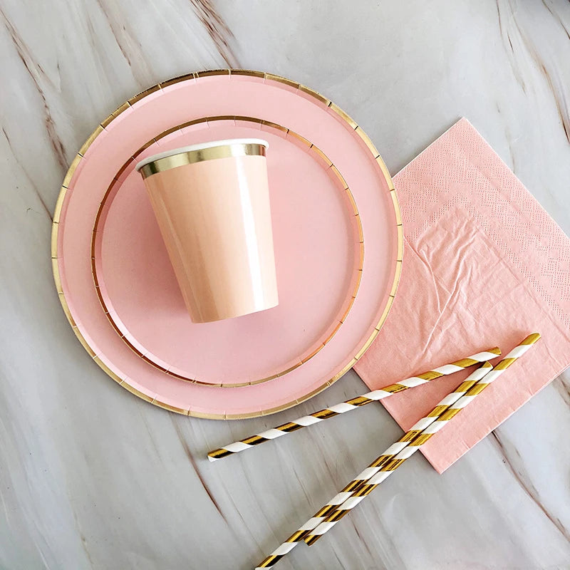 Rosa Gold Party Pappgeschirr
