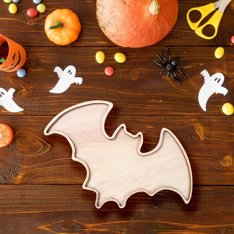 Halloween-Holztablett, Partyteller, Fledermausförmige Palette für Halloween-Dekoration