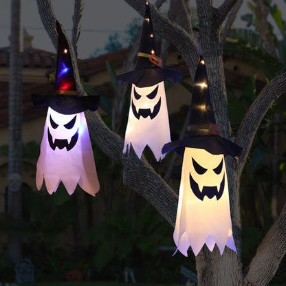 Bunte Halloween-Lichterkette mit Zaubererhüten & Geistern