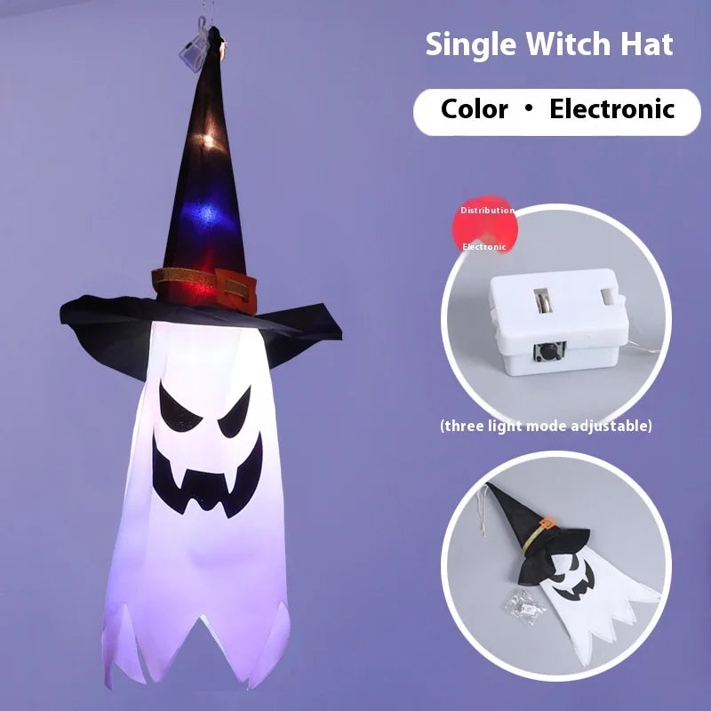 Bunte Halloween-Lichterkette mit Zaubererhüten & Geistern