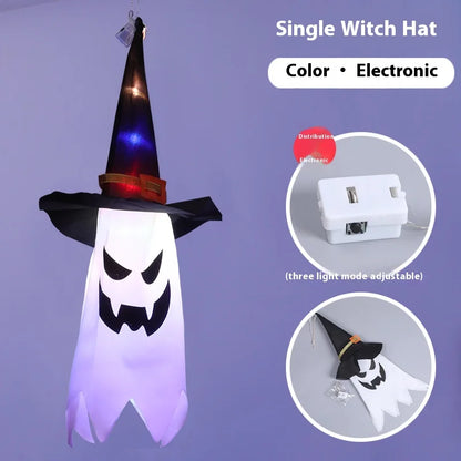 Bunte Halloween-Lichterkette mit Zaubererhüten & Geistern