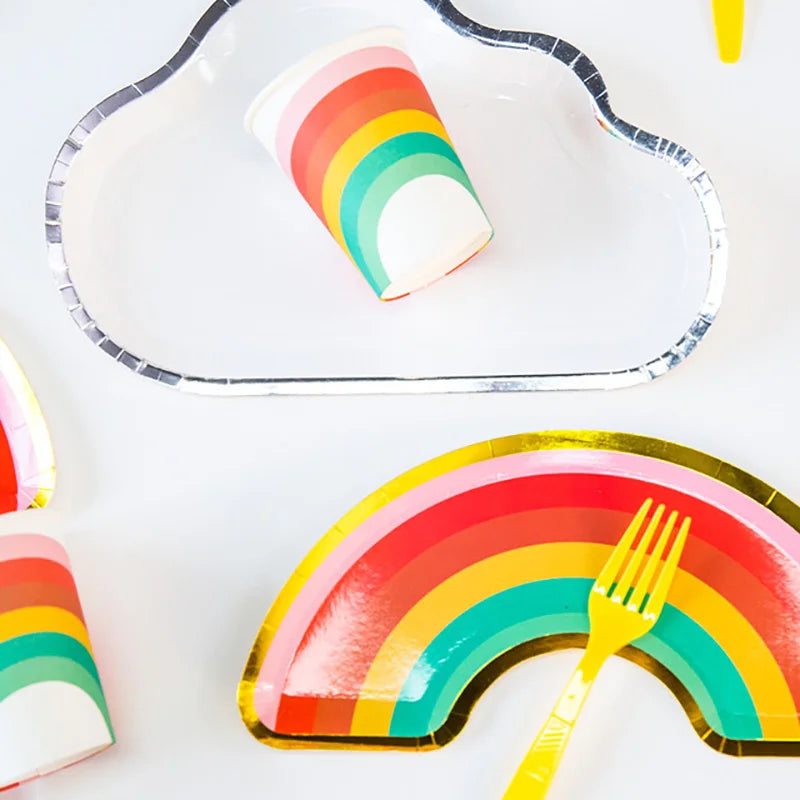 8/40 Stück Regenbogen-Wolken- Pappgeschirr
