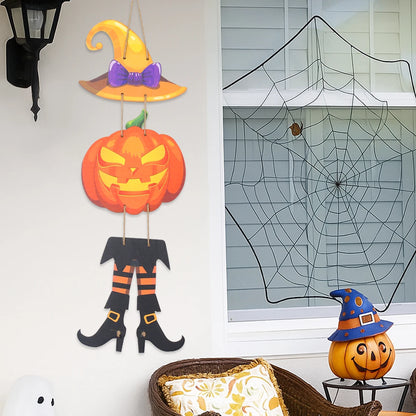 Halloween Kürbis-Holz Deko zum Aufhängen – Tür- & Wandanhänger
