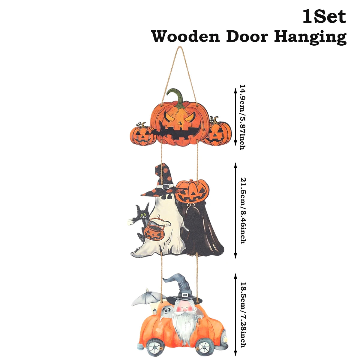 Halloween Kürbis-Holz Deko zum Aufhängen – Tür- & Wandanhänger