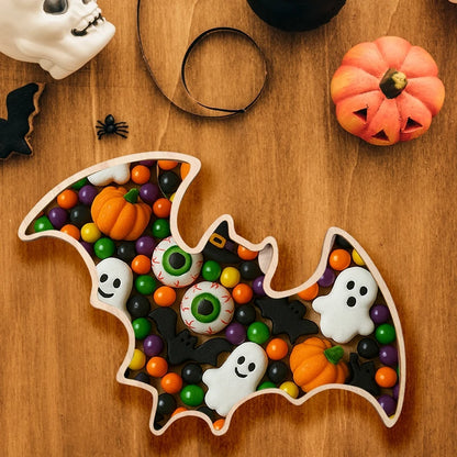 Halloween-Holztablett, Partyteller, Fledermausförmige Palette für Halloween-Dekoration