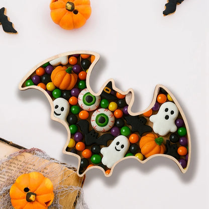 Halloween-Holztablett, Partyteller, Fledermausförmige Palette für Halloween-Dekoration