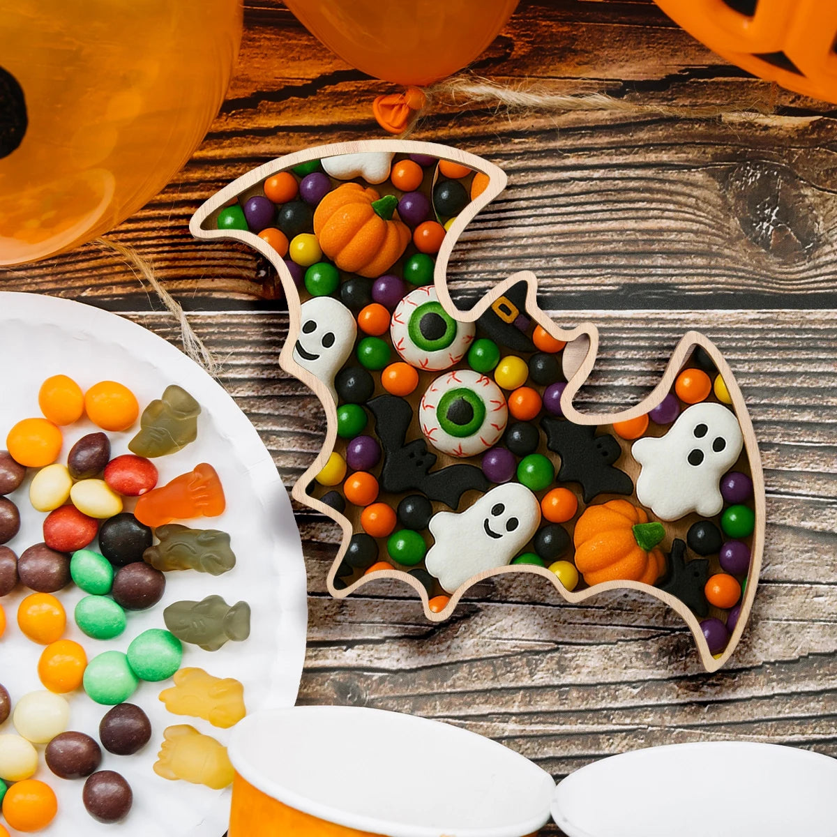 Halloween-Holztablett, Partyteller, Fledermausförmige Palette für Halloween-Dekoration