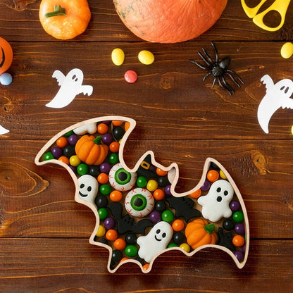 Halloween-Holztablett, Partyteller, Fledermausförmige Palette für Halloween-Dekoration