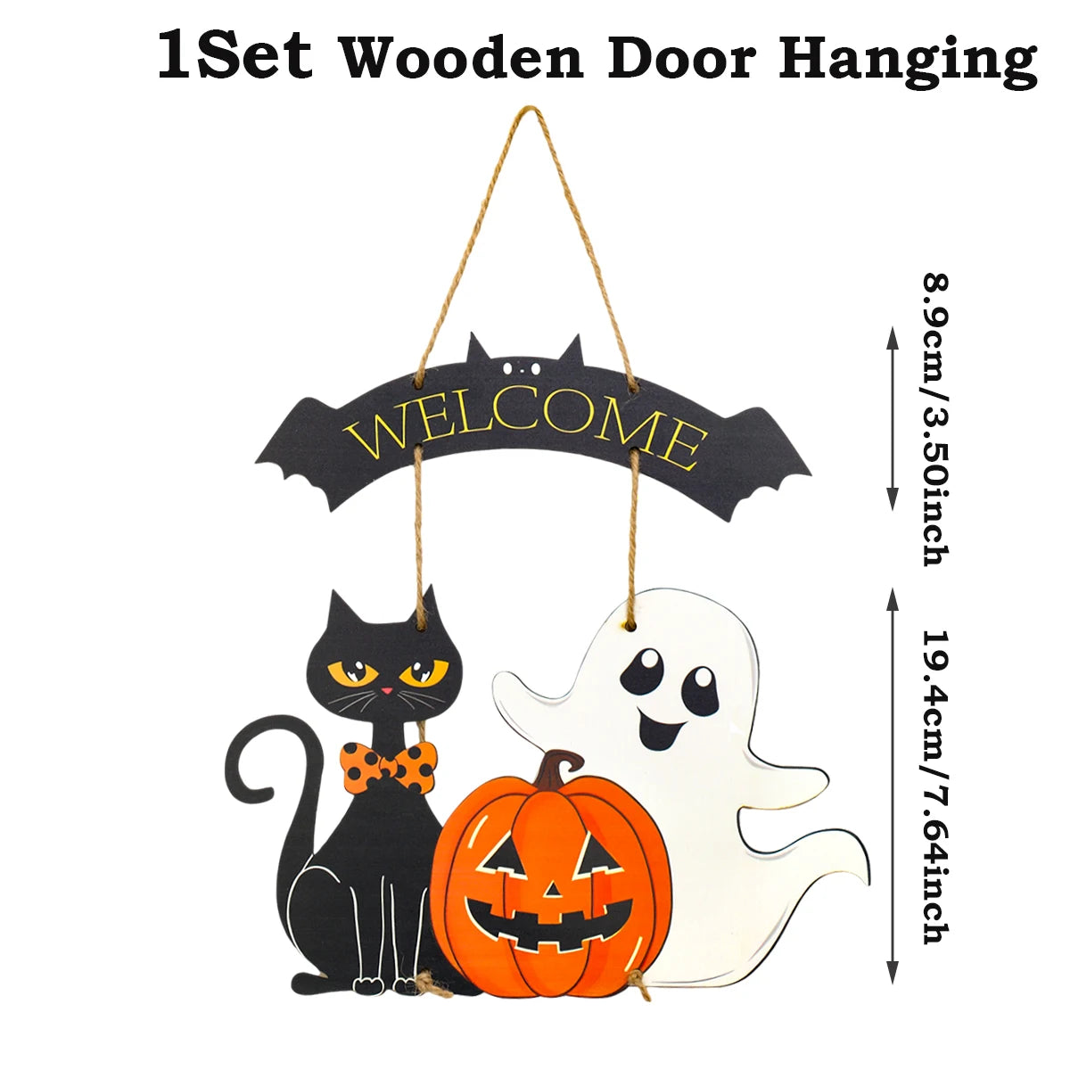 Halloween Kürbis-Holz Deko zum Aufhängen – Tür- & Wandanhänger