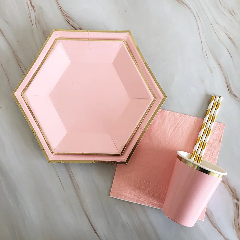 Rosa Gold Party Pappgeschirr