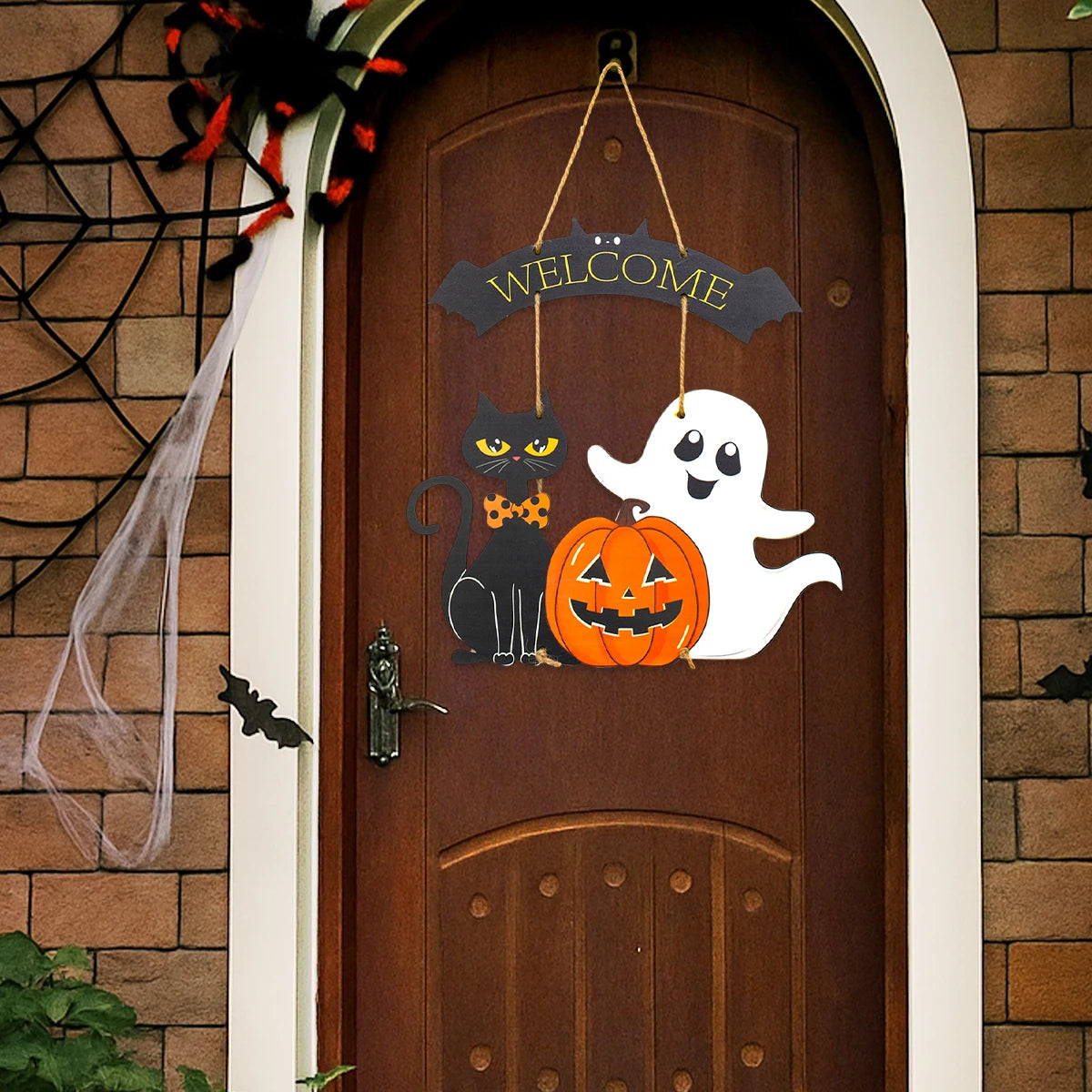 Halloween Kürbis-Holz Deko zum Aufhängen – Tür- & Wandanhänger