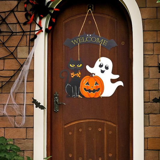 Halloween Kürbis-Holz Deko zum Aufhängen – Tür- & Wandanhänger