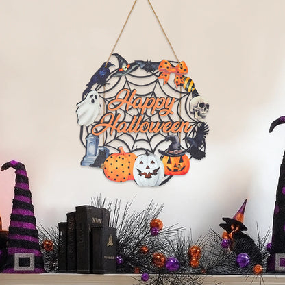 Halloween Kürbis-Holz Deko zum Aufhängen – Tür- & Wandanhänger